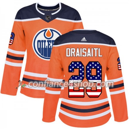 Adidas Maillot de Hockey Edmonton Oilers Leon Draisaitl 29 2017-2018 Orange USA Flag Fashion Authentic - Femme